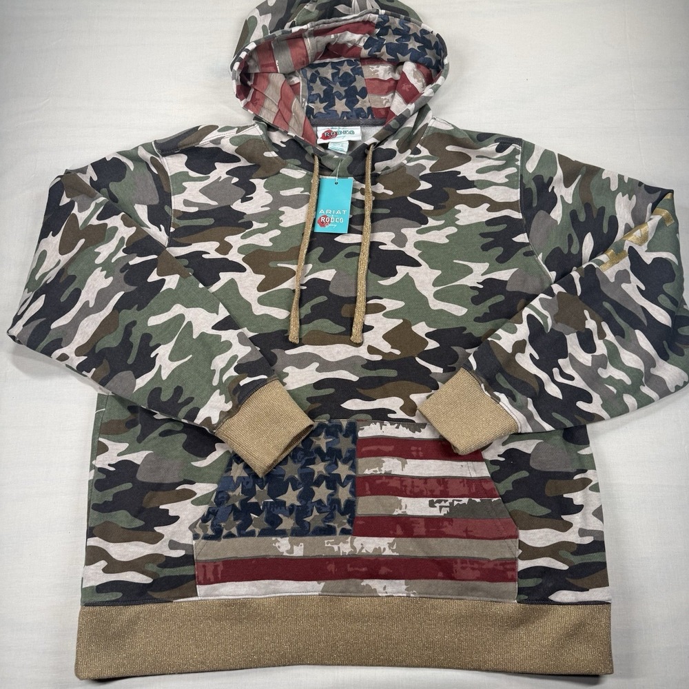 Ariat Rodeo Quincy Hoodie Women’s XL Wild West USA Camo Flag Pullover NWT - Picture 2 of 8